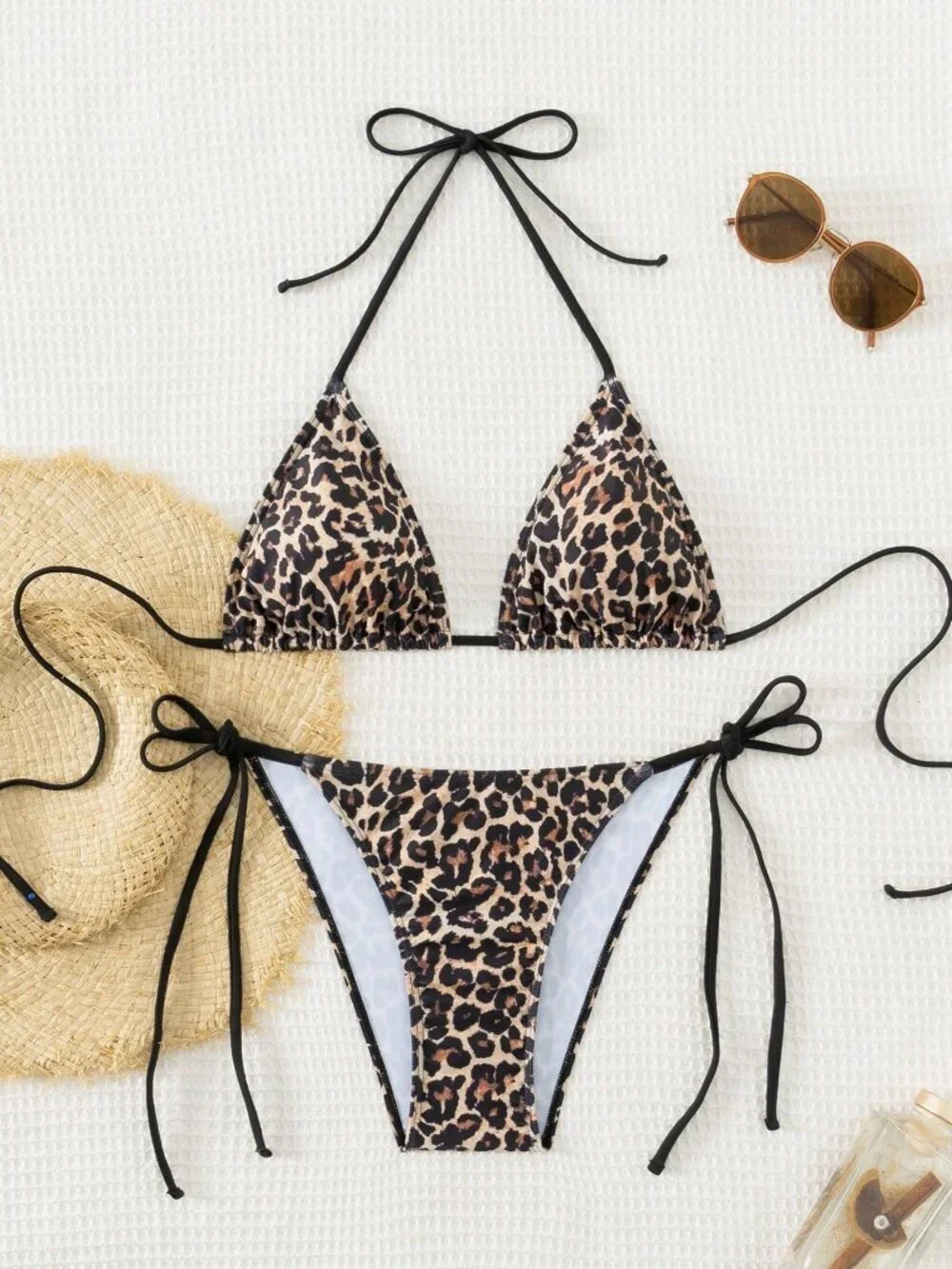 Multicolor Sexy Women's Leopard Print Side Tie Strap Bikini Set